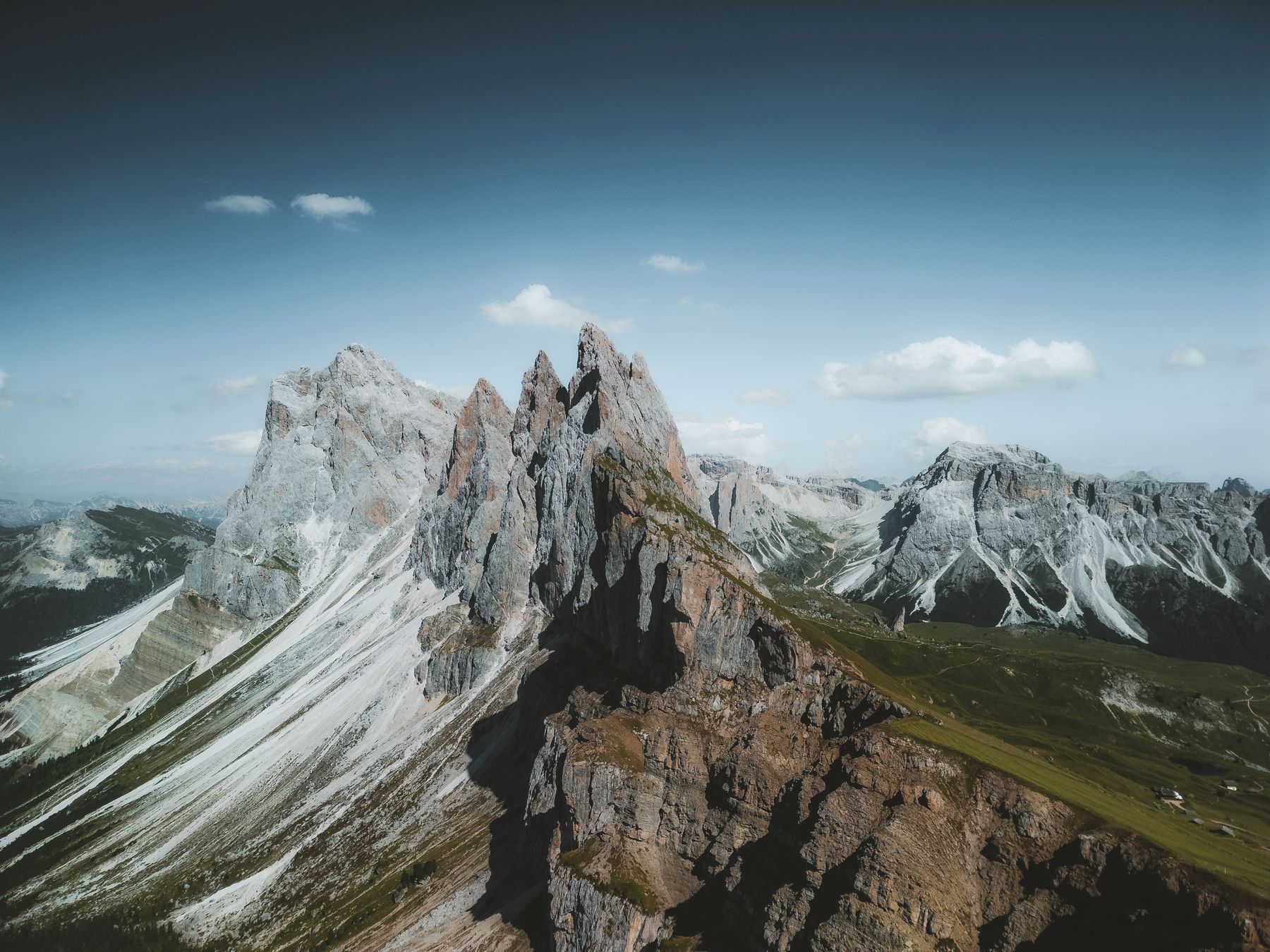 Aerial view of the Seceda ridge in summer